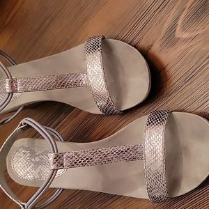 Metallic Champagne Snake Print Wedge Sandal